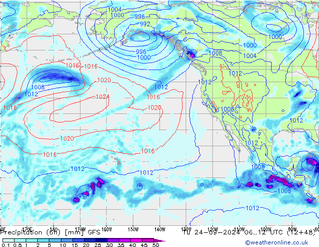 Z500/Rain (+SLP)/Z850 GFS Tu 24.09.2024 12 UTC