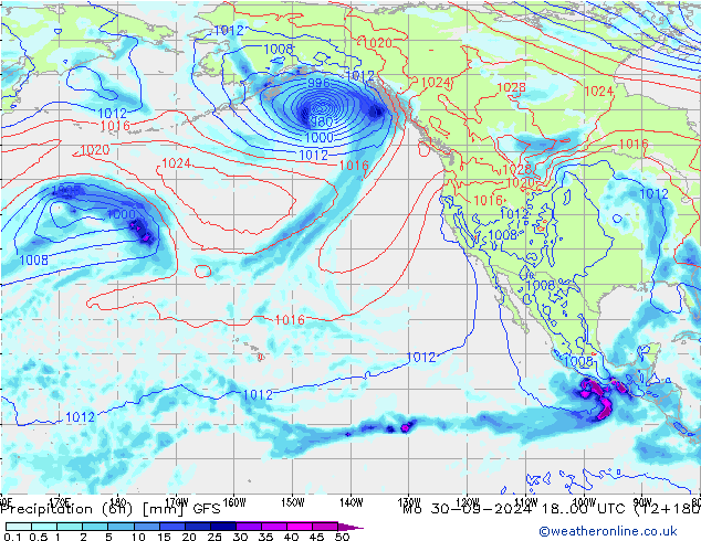 Z500/Rain (+SLP)/Z850 GFS Mo 30.09.2024 00 UTC