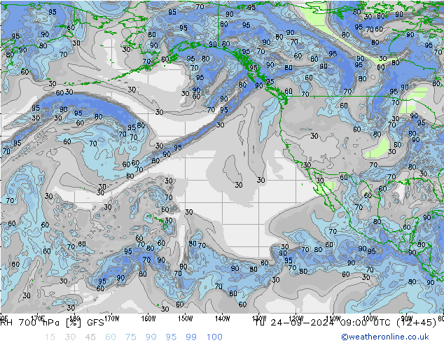 RH 700 hPa GFS Di 24.09.2024 09 UTC