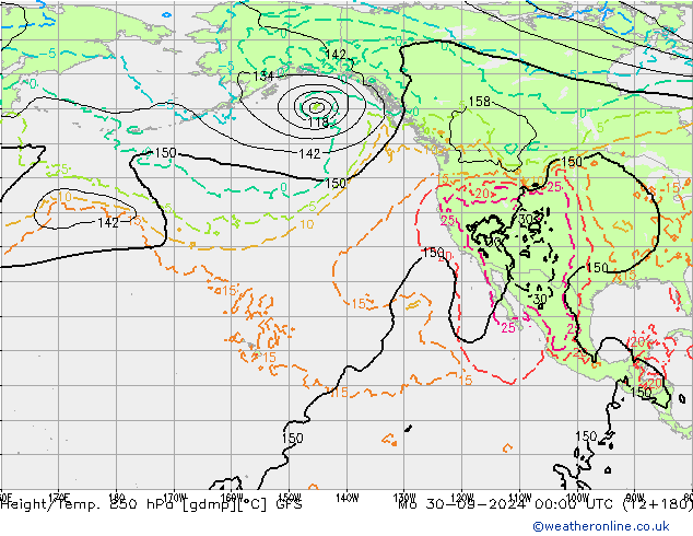 Z500/Rain (+SLP)/Z850 GFS пн 30.09.2024 00 UTC