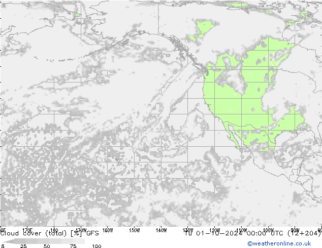 Cloud cover (total) GFS Tu 01.10.2024 00 UTC