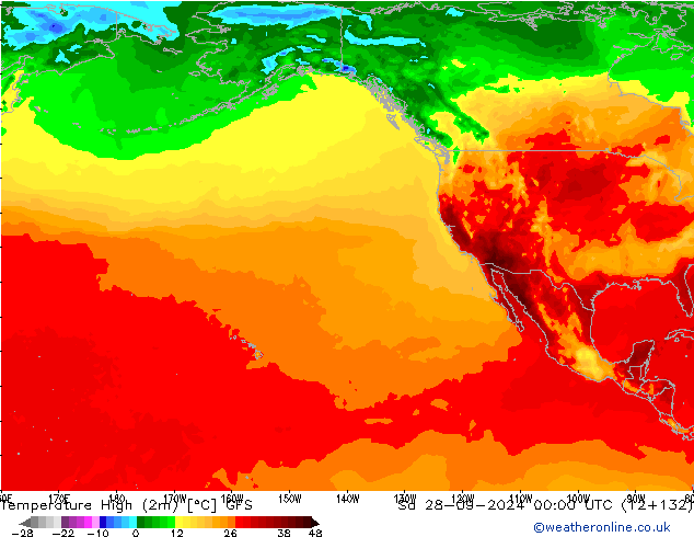 Temp. massima (2m) GFS sab 28.09.2024 00 UTC