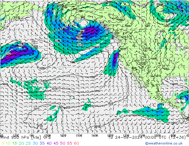 Wind 950 hPa GFS Tu 24.09.2024 00 UTC