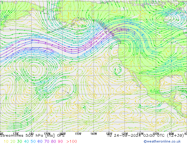 Streamlines 500 hPa GFS Tu 24.09.2024 03 UTC