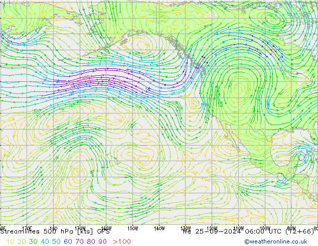 Streamlines 500 hPa GFS St 25.09.2024 06 UTC