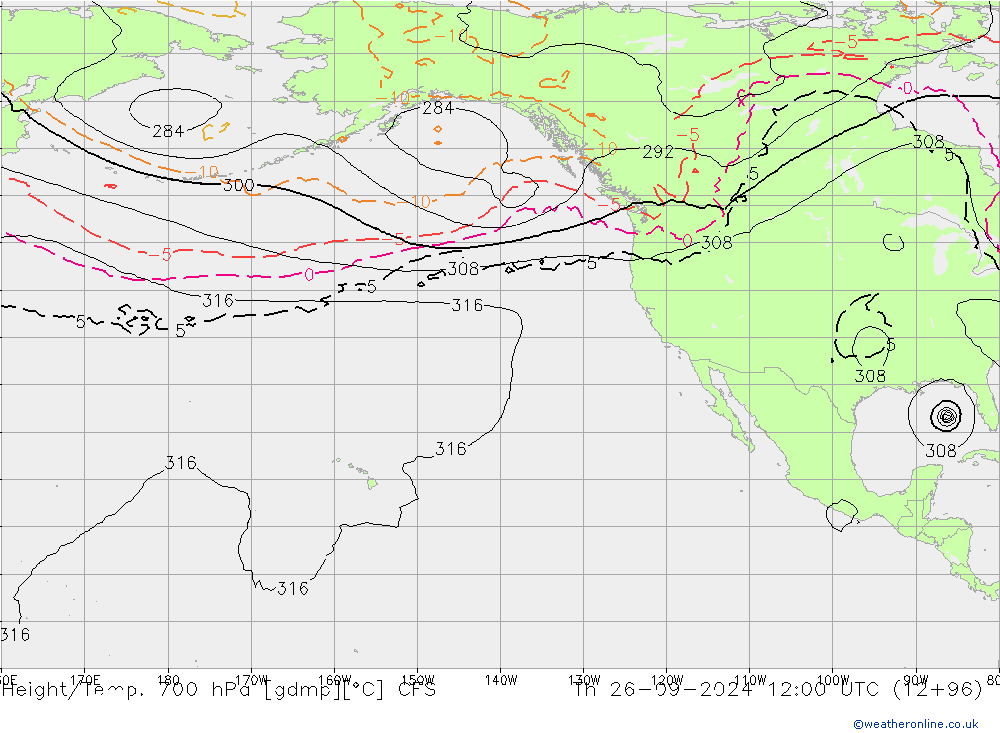 Yükseklik/Sıc. 700 hPa GFS Per 26.09.2024 12 UTC