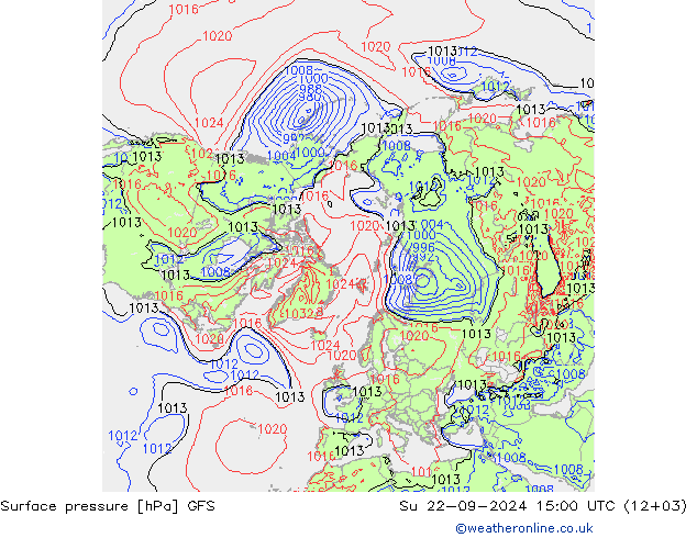 Surface pressure GFS Su 22.09.2024 15 UTC