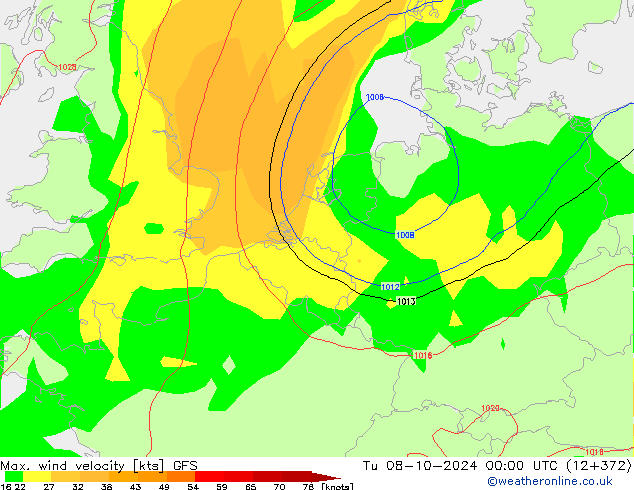 Max. wind velocity GFS mar 08.10.2024 00 UTC