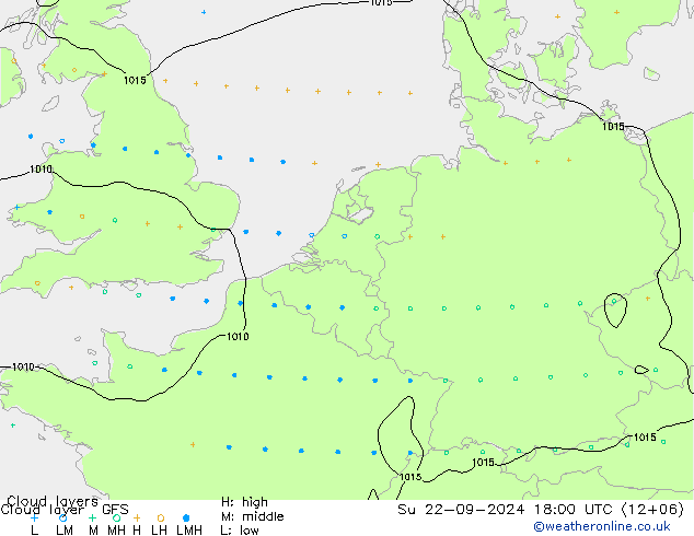 Cloud layer GFS Вс 22.09.2024 18 UTC