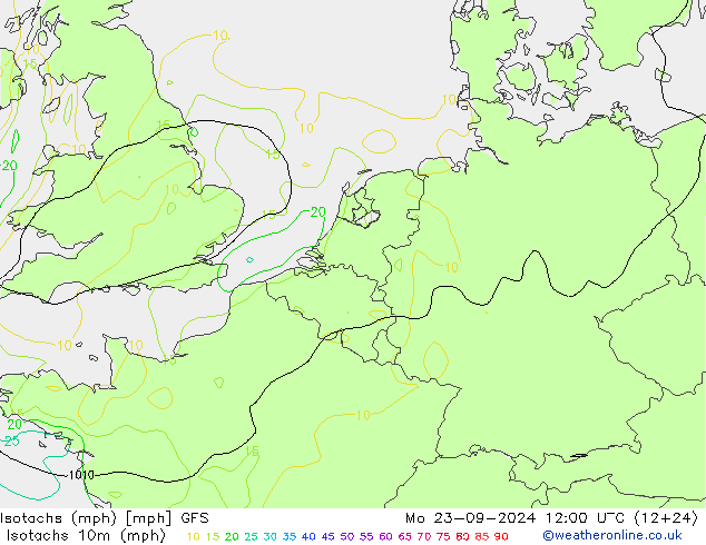 Isotachs (mph) GFS  23.09.2024 12 UTC