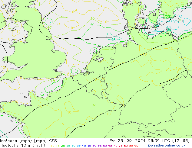 Isotachs (mph) GFS St 25.09.2024 06 UTC