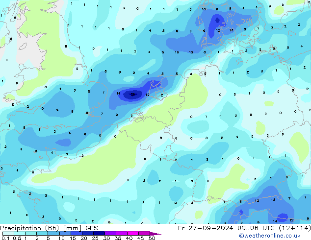 Precipitation (6h) GFS Fr 27.09.2024 06 UTC