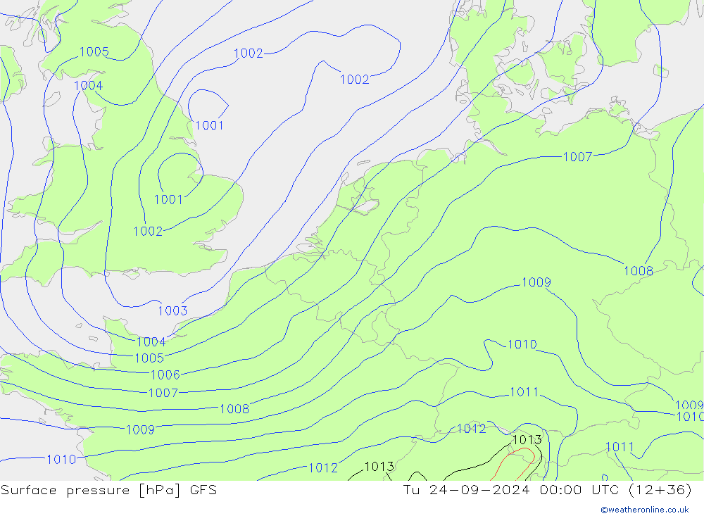 Atmosférický tlak GFS Út 24.09.2024 00 UTC