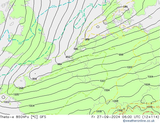 Theta-e 850hPa GFS Fr 27.09.2024 06 UTC