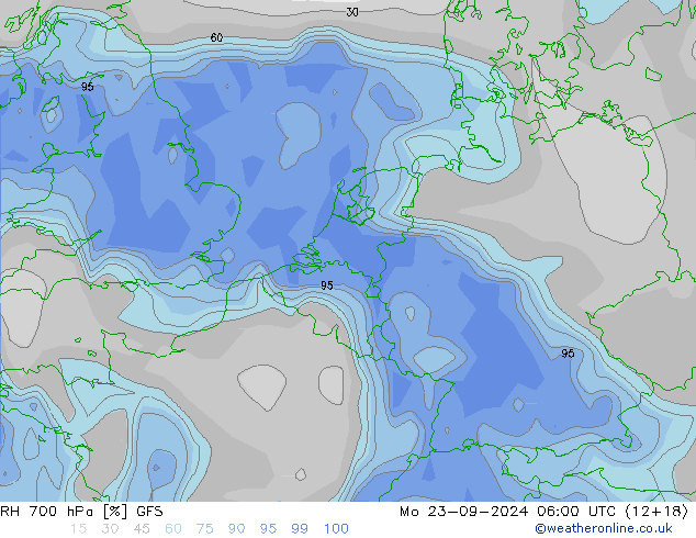 RH 700 hPa GFS Mo 23.09.2024 06 UTC