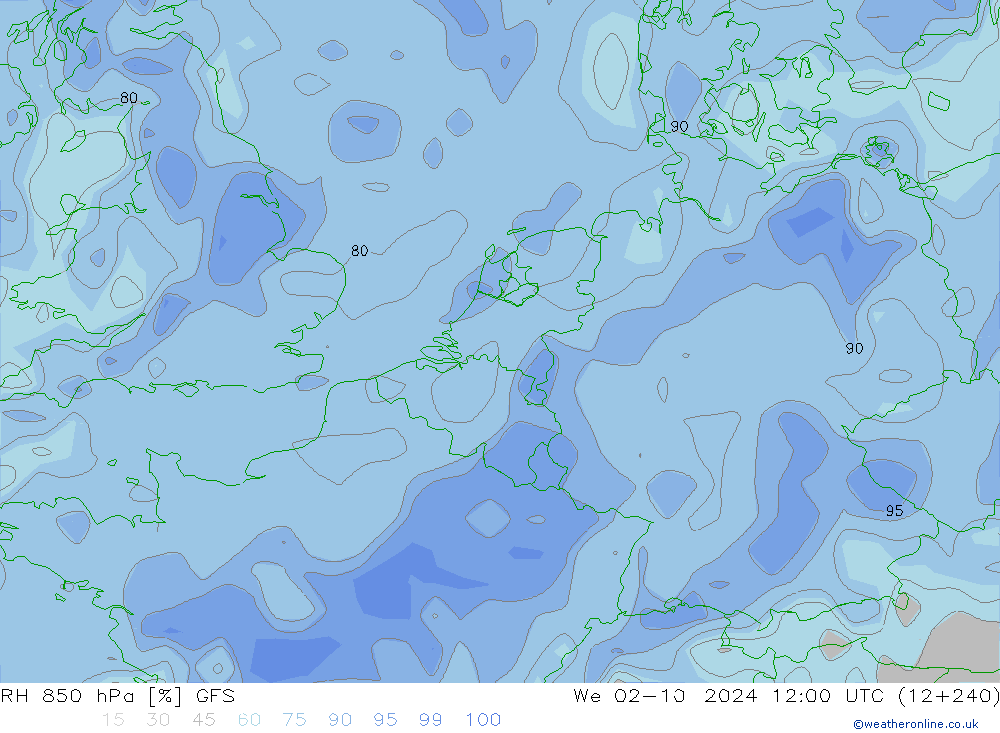 Humedad rel. 850hPa GFS mié 02.10.2024 12 UTC