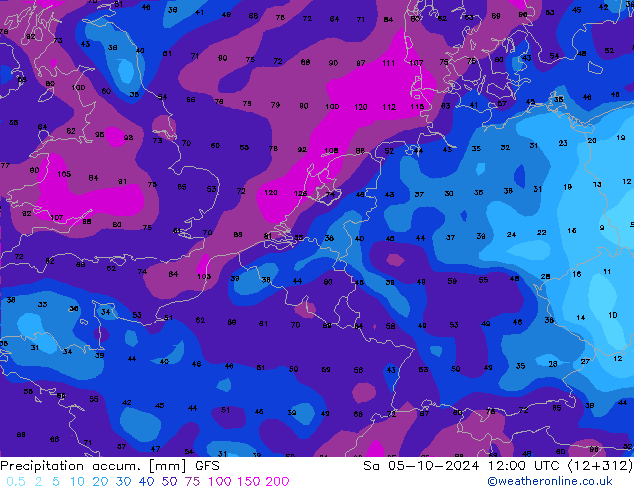 Precipitation accum. GFS sab 05.10.2024 12 UTC