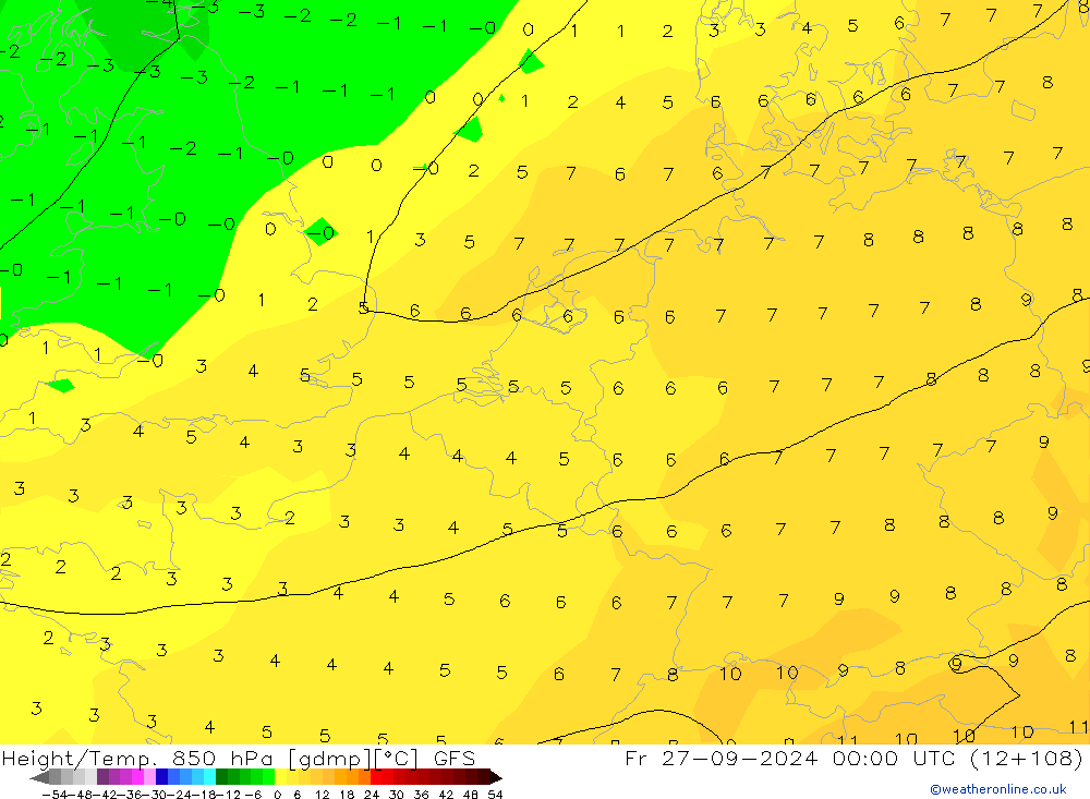 Height/Temp. 850 hPa GFS Fr 27.09.2024 00 UTC