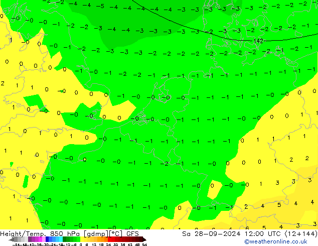 Height/Temp. 850 hPa GFS Sa 28.09.2024 12 UTC