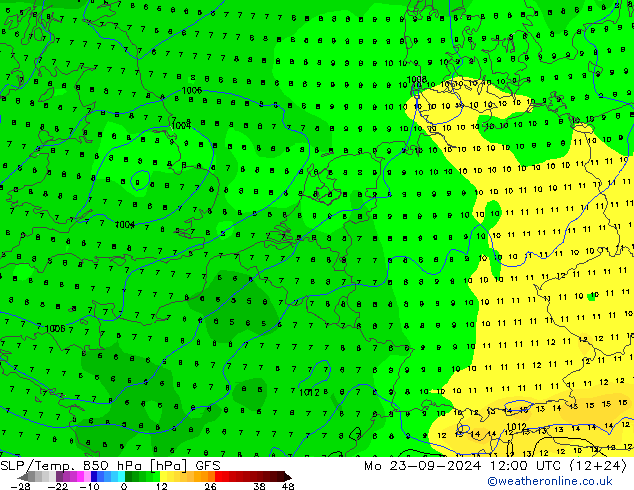 SLP/Temp. 850 hPa GFS Mo 23.09.2024 12 UTC