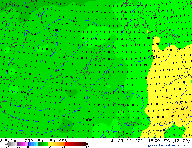 SLP/Temp. 850 hPa GFS Mo 23.09.2024 18 UTC