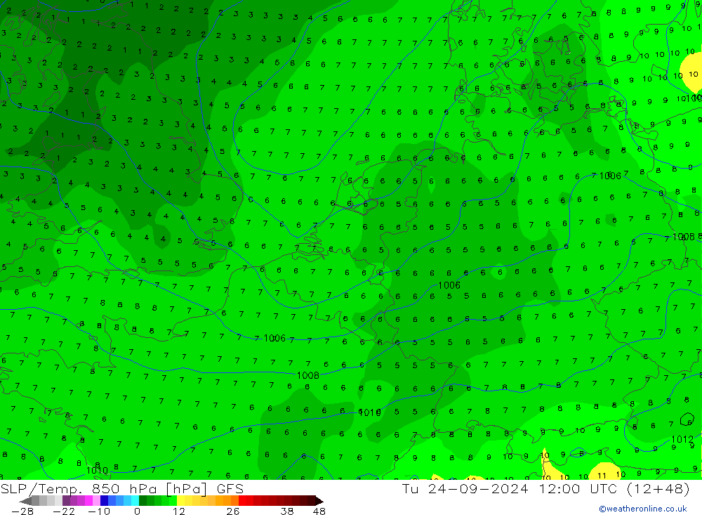 SLP/Temp. 850 hPa GFS mar 24.09.2024 12 UTC