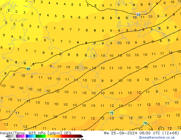 Height/Temp. 925 hPa GFS We 25.09.2024 06 UTC