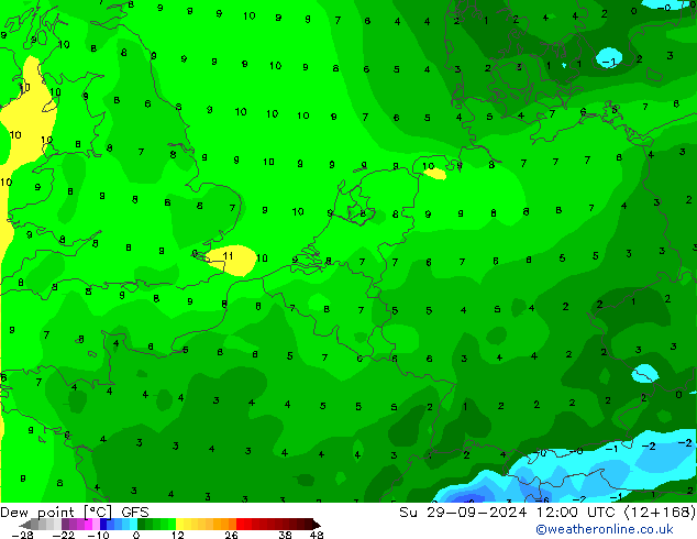 Taupunkt GFS So 29.09.2024 12 UTC