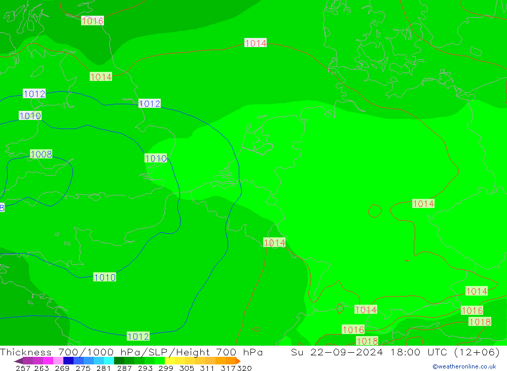 Schichtdicke 700-1000 hPa GFS So 22.09.2024 18 UTC