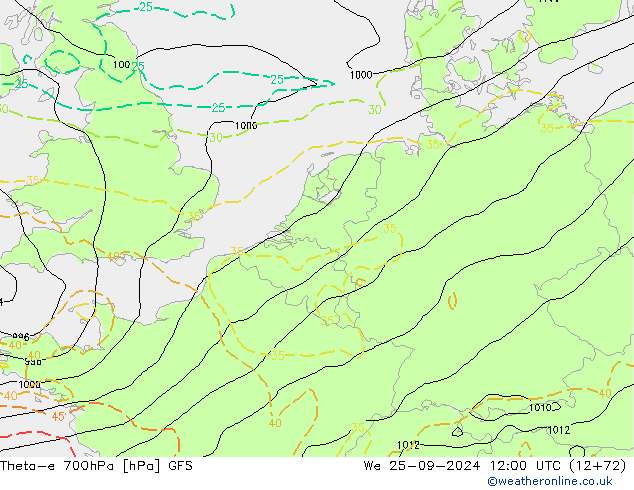 Theta-e 700hPa GFS St 25.09.2024 12 UTC