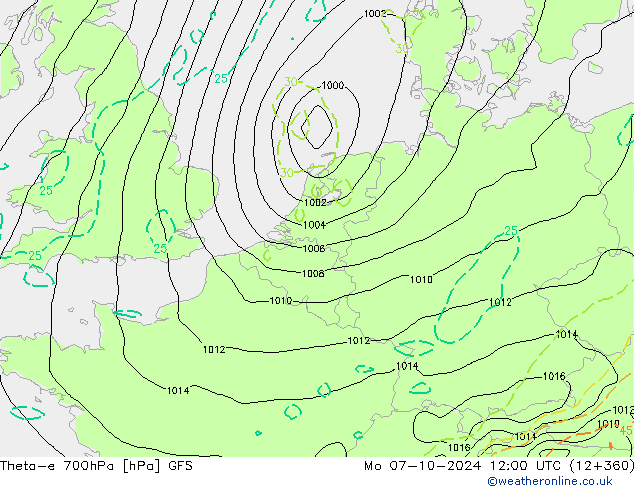 Theta-e 700hPa GFS Seg 07.10.2024 12 UTC