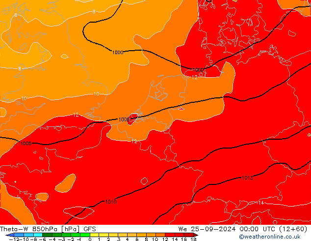 Theta-W 850hPa GFS Qua 25.09.2024 00 UTC