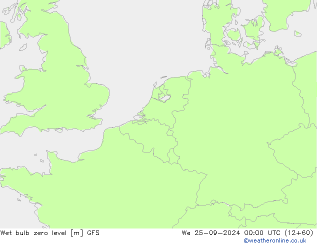 Theta-W Isoterma 0° GFS Qua 25.09.2024 00 UTC