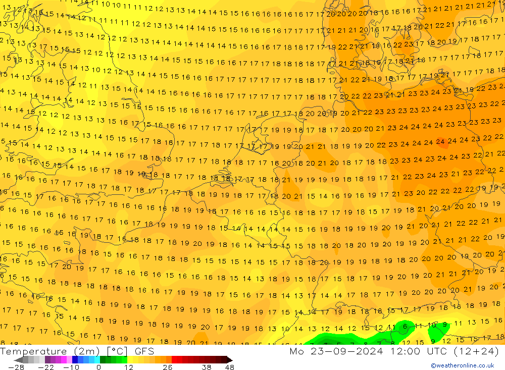 Temperature (2m) GFS Po 23.09.2024 12 UTC