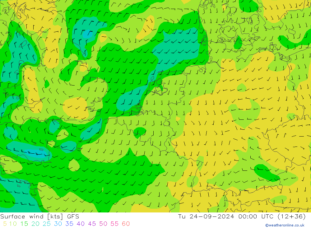 Bodenwind GFS Di 24.09.2024 00 UTC