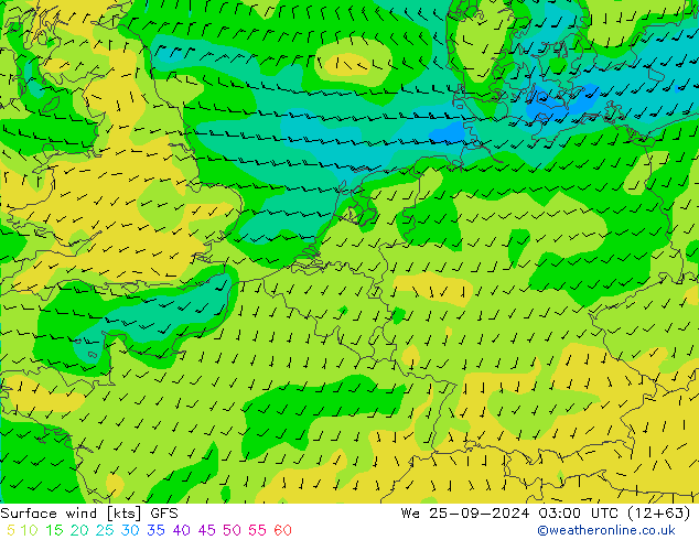 Surface wind GFS We 25.09.2024 03 UTC