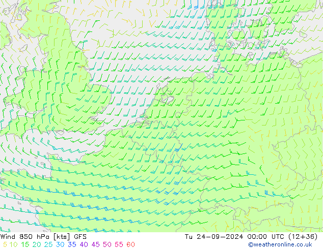 Wind 850 hPa GFS Tu 24.09.2024 00 UTC