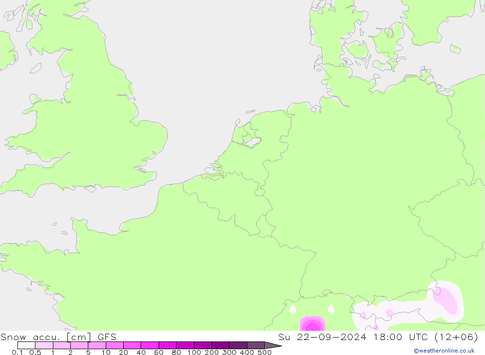 Глубина снега GFS Вс 22.09.2024 18 UTC