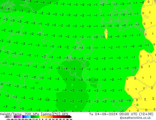 Height/Temp. 700 hPa GFS Di 24.09.2024 00 UTC