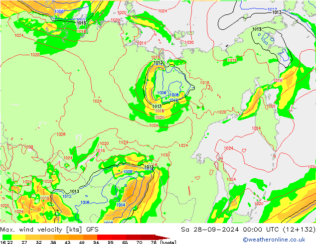 Max. wind velocity GFS Sa 28.09.2024 00 UTC