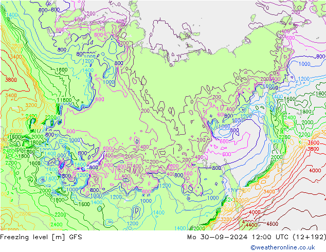 Freezing level GFS Mo 30.09.2024 12 UTC