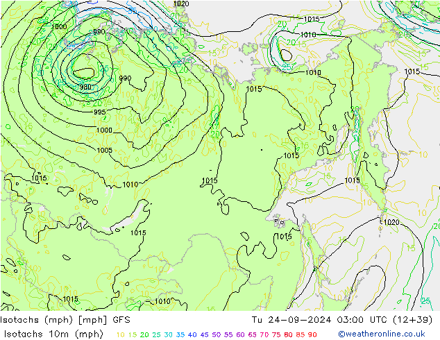 Isotachs (mph) GFS mar 24.09.2024 03 UTC