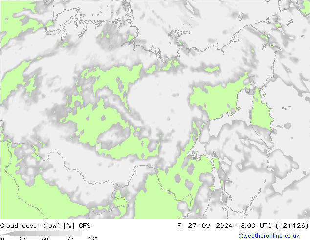 Cloud cover (low) GFS Fr 27.09.2024 18 UTC