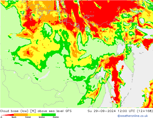 Cloud base (low) GFS Вс 29.09.2024 12 UTC