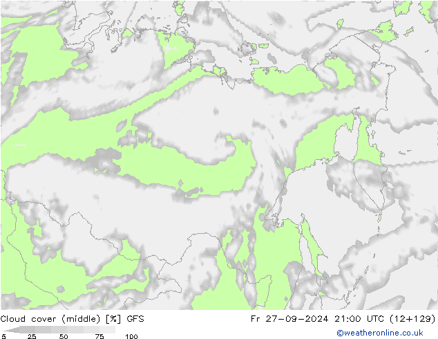 Nuages (moyen) GFS ven 27.09.2024 21 UTC