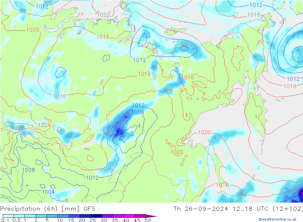 Precipitation (6h) GFS Th 26.09.2024 18 UTC