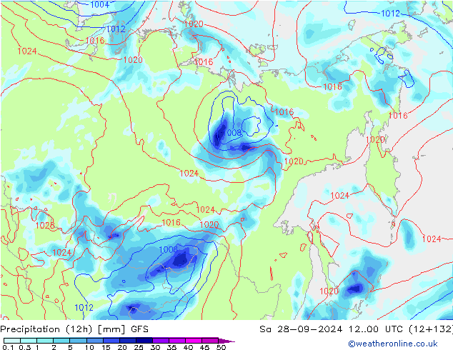 Precipitation (12h) GFS Sa 28.09.2024 00 UTC