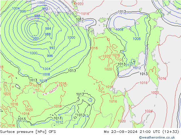 Luchtdruk (Grond) GFS ma 23.09.2024 21 UTC