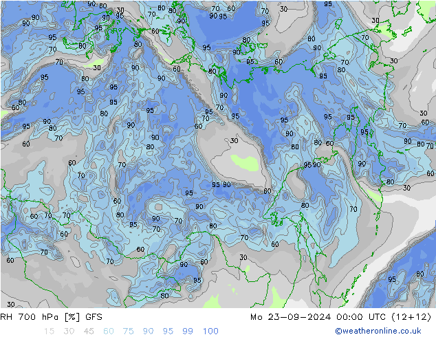 700 hPa Nispi Nem GFS Pzt 23.09.2024 00 UTC