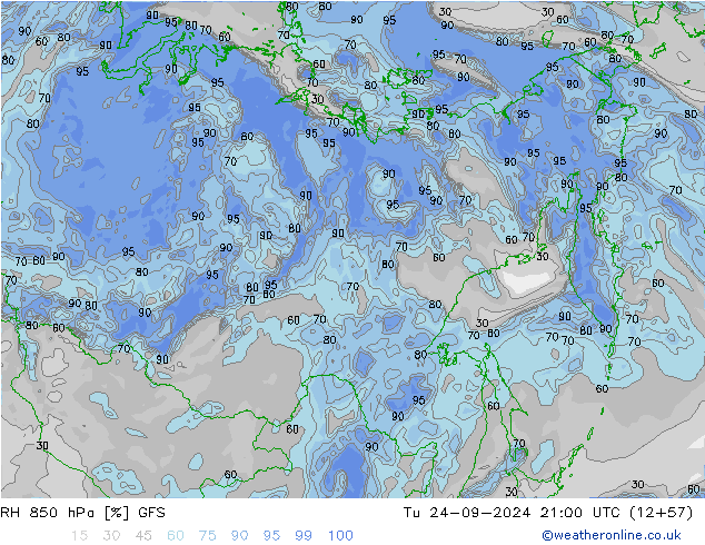 Humidité rel. 850 hPa GFS mar 24.09.2024 21 UTC